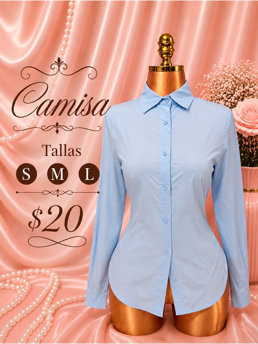 Women's Light Blue Button-Down Shirt S/M/L